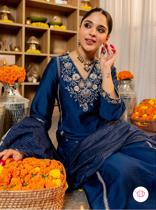 Anouk Rustic Women Ethnic Motifs Embroidered Regular Thread Work Kurta with Trousers & With Dupatta